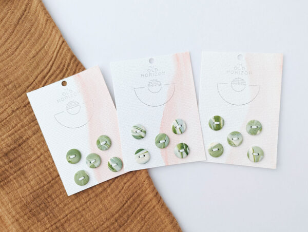 Olive green buttons with fun marble effect in sets of five