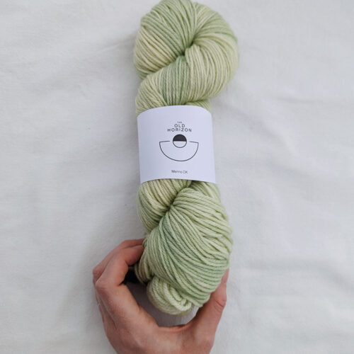 A skein of pistachio hand dyed yarn in DK weight